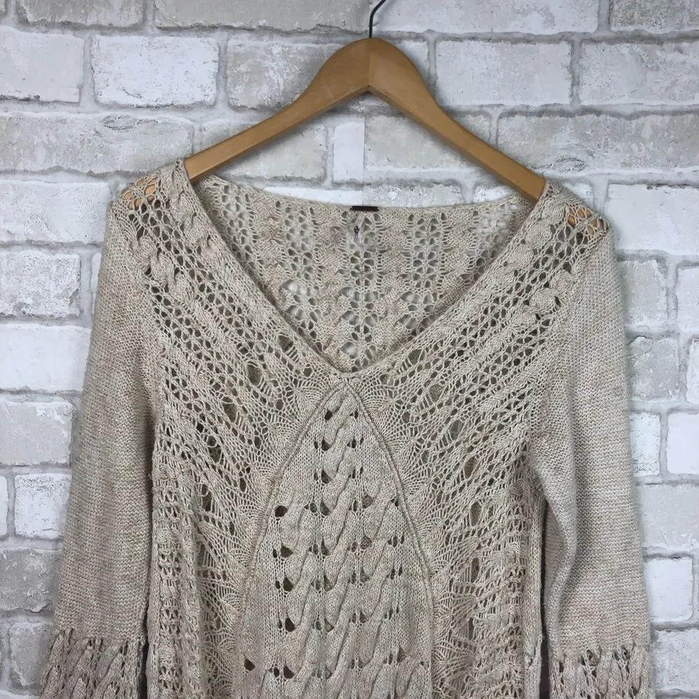 Free People Clockwork Crochet Bell Sleeve Sweater Size M